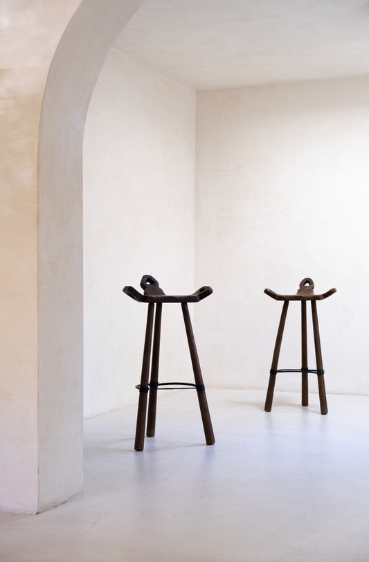 Birthing Primitive Bar Stools, Pair