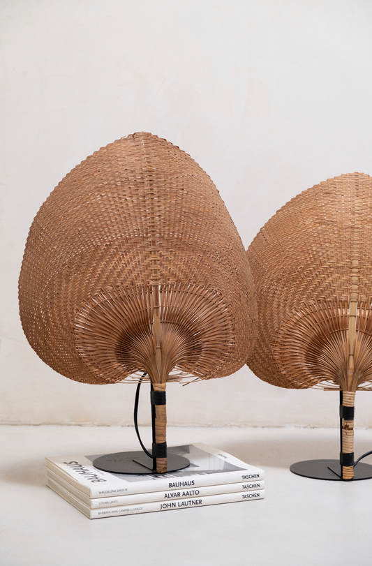 Fan Wicker Uchiwa Table Lamps by Ingo Maurer Uchiwa - Rare, Vintage Pair