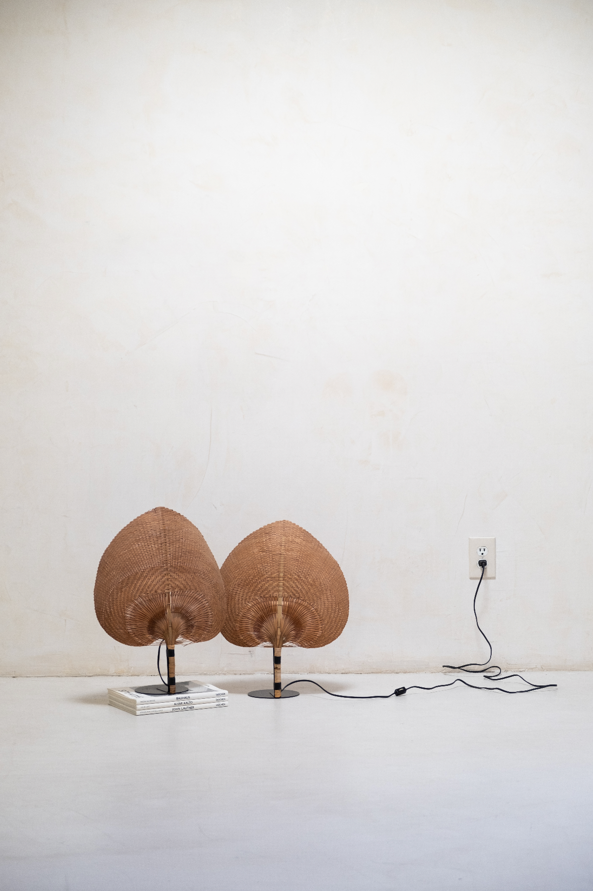 Fan Wicker Uchiwa Table Lamps by Ingo Maurer Uchiwa - Rare, Vintage Pair
